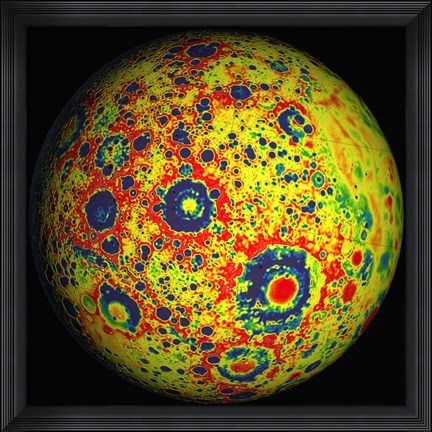 Framed Free-air Lunar Gravity Globe Print