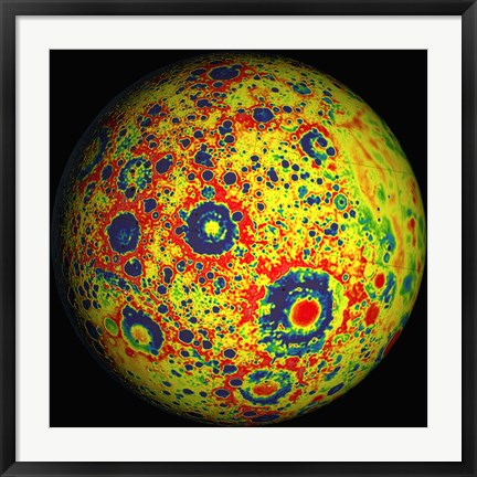 Framed Free-air Lunar Gravity Globe Print