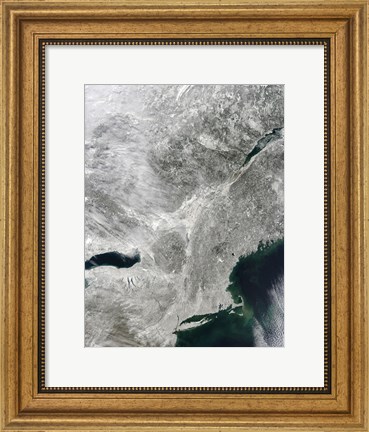 Framed Satellite View of a Large Nor&#39;easter Snow Storm over United States Print