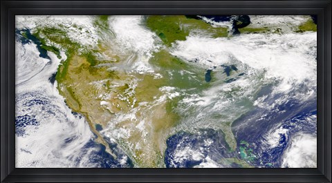 Framed Satellite view of North America with Smoke Visible in Several Locations Print