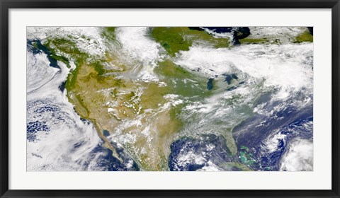 Framed Satellite view of North America with Smoke Visible in Several Locations Print