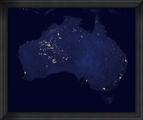 Framed Satellite View Showing the Night Lights of Australia Print