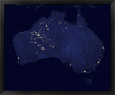 Framed Satellite View Showing the Night Lights of Australia Print