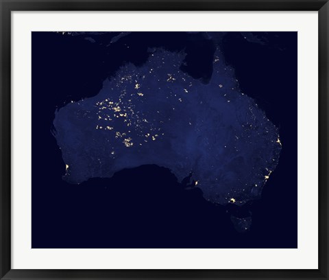 Framed Satellite View Showing the Night Lights of Australia Print