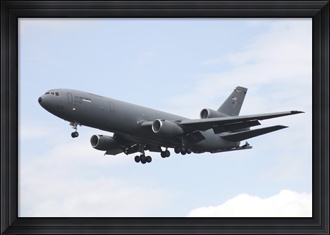 Framed KC-10 Extender Tanker Aircraft Prepares for Landing Print