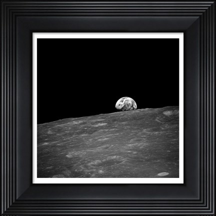 Framed first photograph taken by humans of Earthrise during Apollo 8. Print