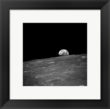 Framed first photograph taken by humans of Earthrise during Apollo 8. Print