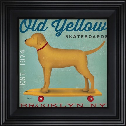 Framed Golden Dog on Skateboard Print