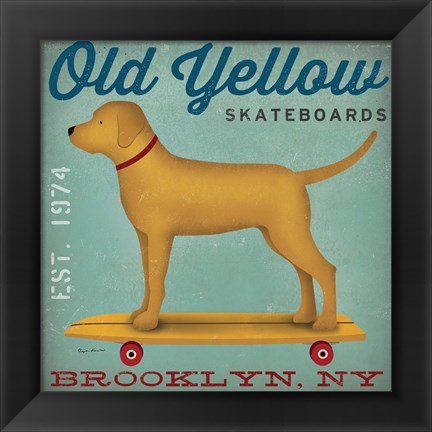 Framed Golden Dog on Skateboard Print