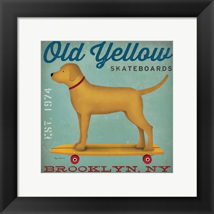 Framed Golden Dog on Skateboard Print