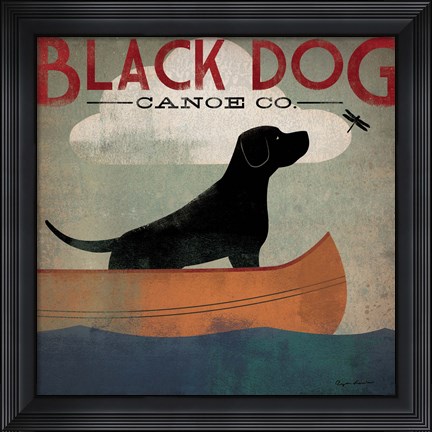 Framed Black Dog Canoe Print