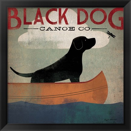 Framed Black Dog Canoe Print