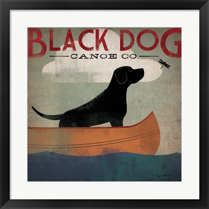 Framed Black Dog Canoe Print