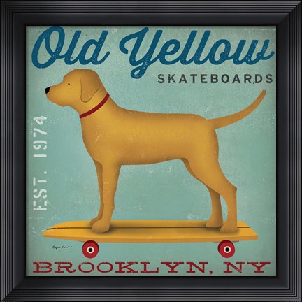 Framed Golden Dog on Skateboard Print