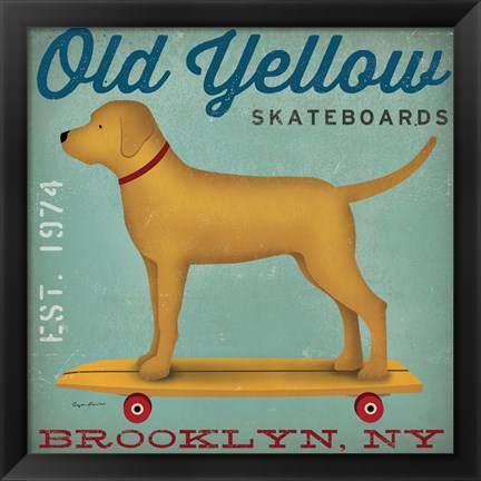 Framed Golden Dog on Skateboard Print