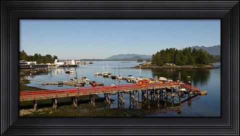Framed Dock and harbor, Tofino, Vancouver Island, British Columbia Print