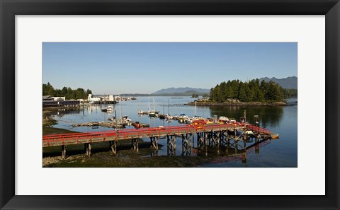 Framed Dock and harbor, Tofino, Vancouver Island, British Columbia Print