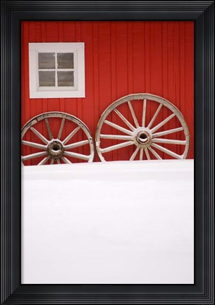 Framed Martin Stables, Window and Wheel Detail, Banff, Alberta Print