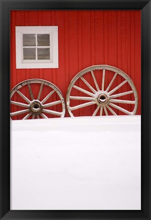 Framed Martin Stables, Window and Wheel Detail, Banff, Alberta Print