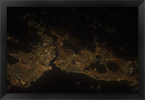 Framed Nighttime view of Istanbul, Turkey Print