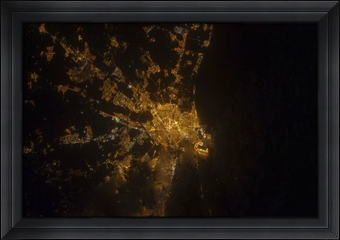 Framed Nighttime image of Valencia on the Mediterranean Coast of Spain Print
