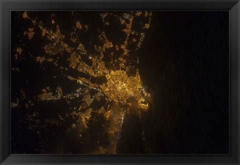 Framed Nighttime image of Valencia on the Mediterranean Coast of Spain Print