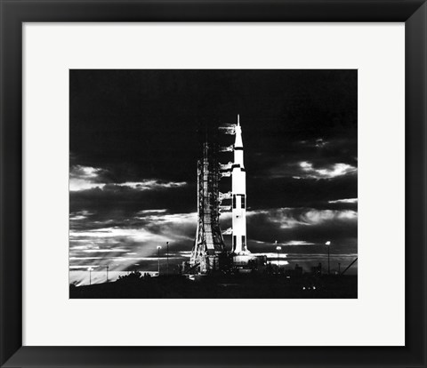 Framed Searchlights Illuminate this Nighttime view of Apollo 17 Spacecraft on its Launchpad Print