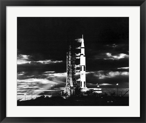 Framed Searchlights Illuminate this Nighttime view of Apollo 17 Spacecraft on its Launchpad Print