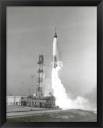 Framed NASA Project Mercury Spacecraft is test Launched from Cape Canaveral, Florida Print