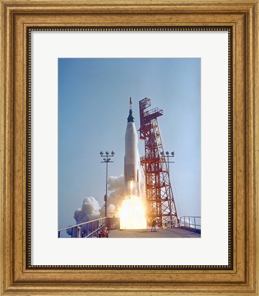 Framed Mercury-Atlas 9 lifts off from its Launch Pad at Cape Canaveral, Florida Print