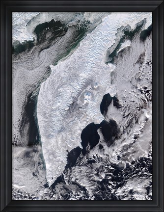 Framed Satellite view of Kamchatka Peninsula, Eastern Russia Print