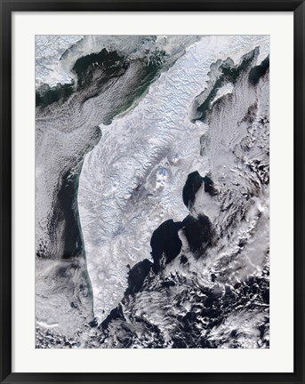 Framed Satellite view of Kamchatka Peninsula, Eastern Russia Print