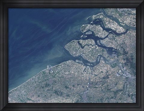 Framed Satellite view of the Belgium Coastline Print