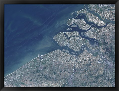 Framed Satellite view of the Belgium Coastline Print