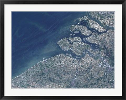 Framed Satellite view of the Belgium Coastline Print