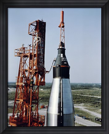 Framed Unmanned Mercury-Atlas Capsule sits Stop its Atlas Launch Vehicle Print