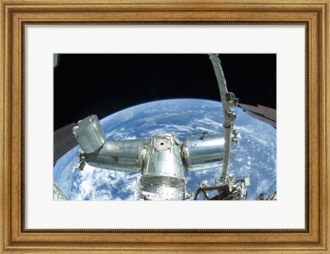 Framed portion of the International Space Station against Earth&#39;s horizon Print