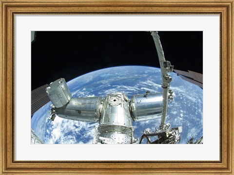 Framed portion of the International Space Station against Earth&#39;s horizon Print