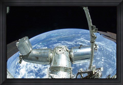 Framed portion of the International Space Station against Earth&#39;s horizon Print