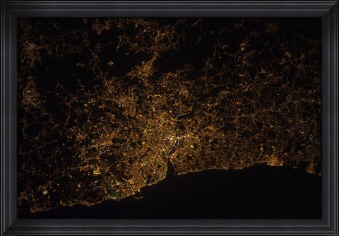 Framed Nighttime image of Portugal Showing City Lights of Porto and Vila de Gaia Print