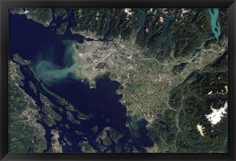 Framed Satellite view of the Frasier River, British Columbia, Canada Print