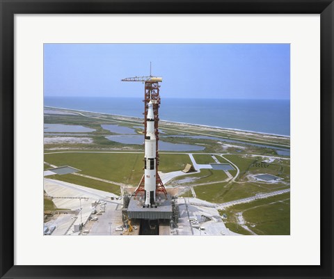 Framed Aerial view of the Apollo 15 Spacecraft on its Launch Pad Print