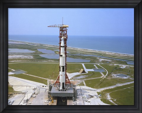 Framed Aerial view of the Apollo 15 Spacecraft on its Launch Pad Print