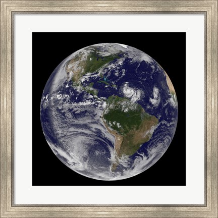Framed Full Earth showing two Tropical storms Forming in the Atlantic Ocean Print