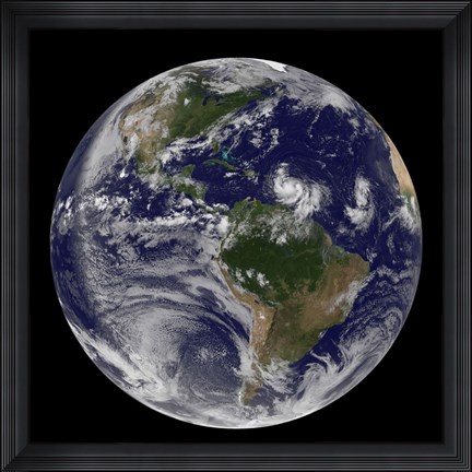 Framed Full Earth showing two Tropical storms Forming in the Atlantic Ocean Print