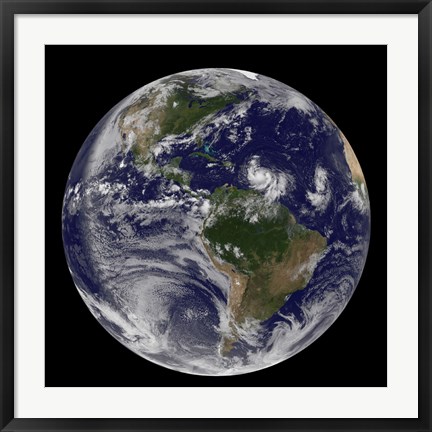 Framed Full Earth showing two Tropical storms Forming in the Atlantic Ocean Print