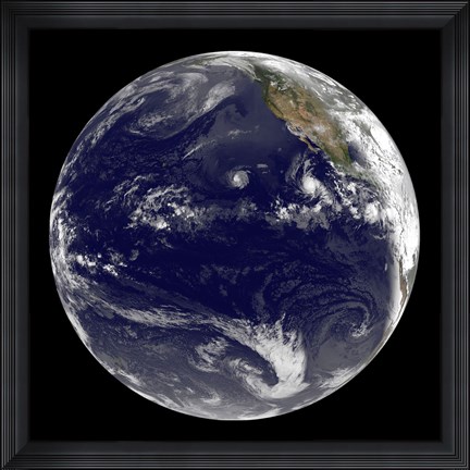 Framed View of Earth Showing Three Tropical Cyclones in the Pacific Ocean Print