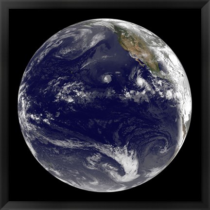 Framed View of Earth Showing Three Tropical Cyclones in the Pacific Ocean Print