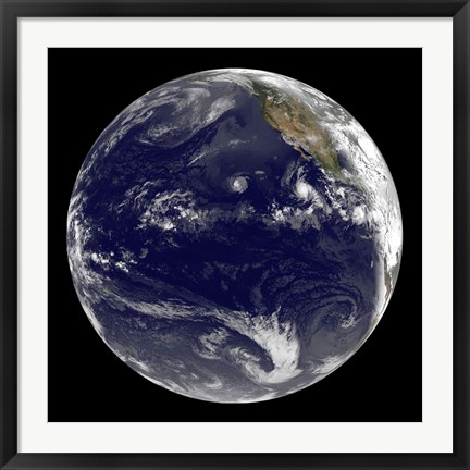 Framed View of Earth Showing Three Tropical Cyclones in the Pacific Ocean Print