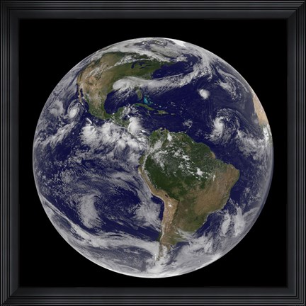Framed Full Earth Showing Various Tropical Storm Systems Print